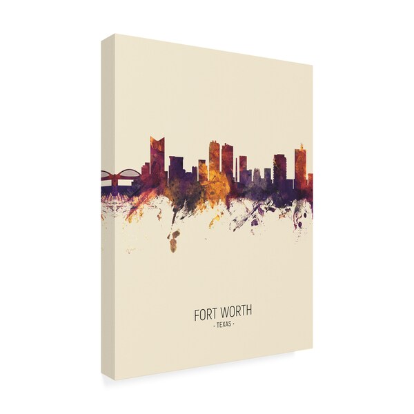 Michael Tompsett 'Fort Worth Texas Skyline Portrait III' Canvas Art,14x19